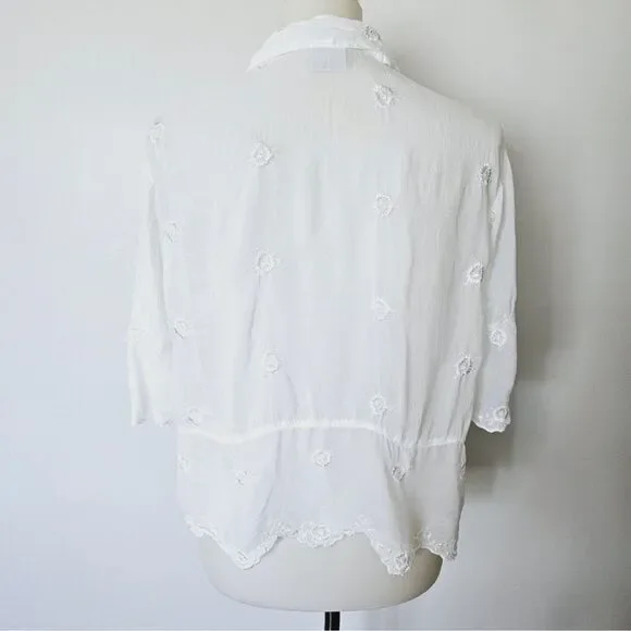 Vintage Johnny Was 90s White Embroidered Semi-Sheer Button Down Size Medium - Picture 5 of 9
